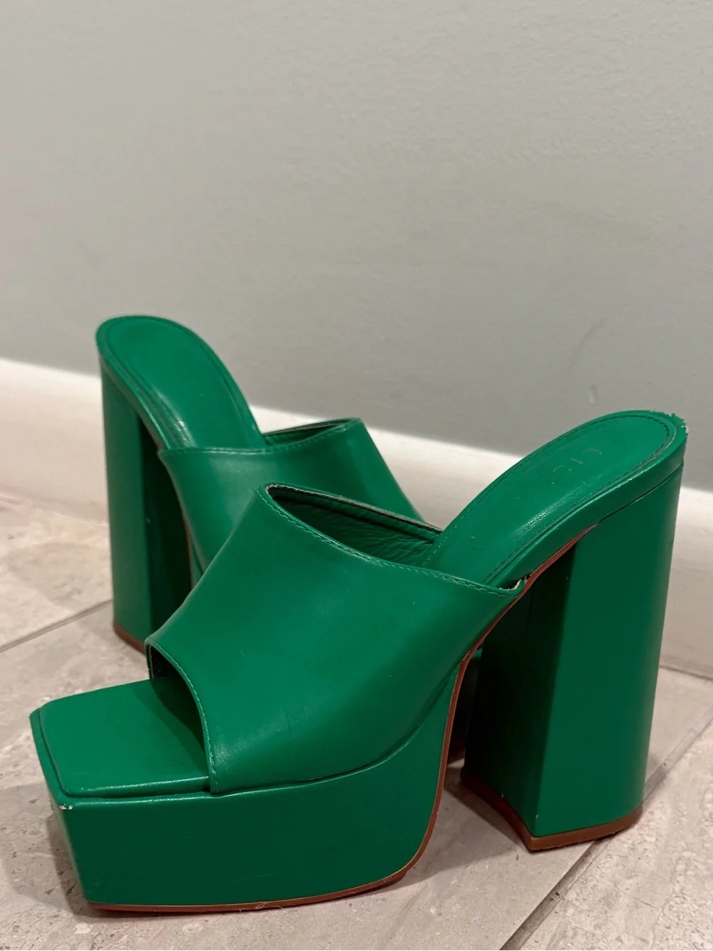 Emerald Green Platform Mule Heels